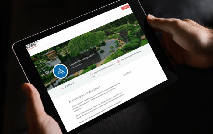 Felstone Consulting's profile for the Landscape Institute displayed on an iPad