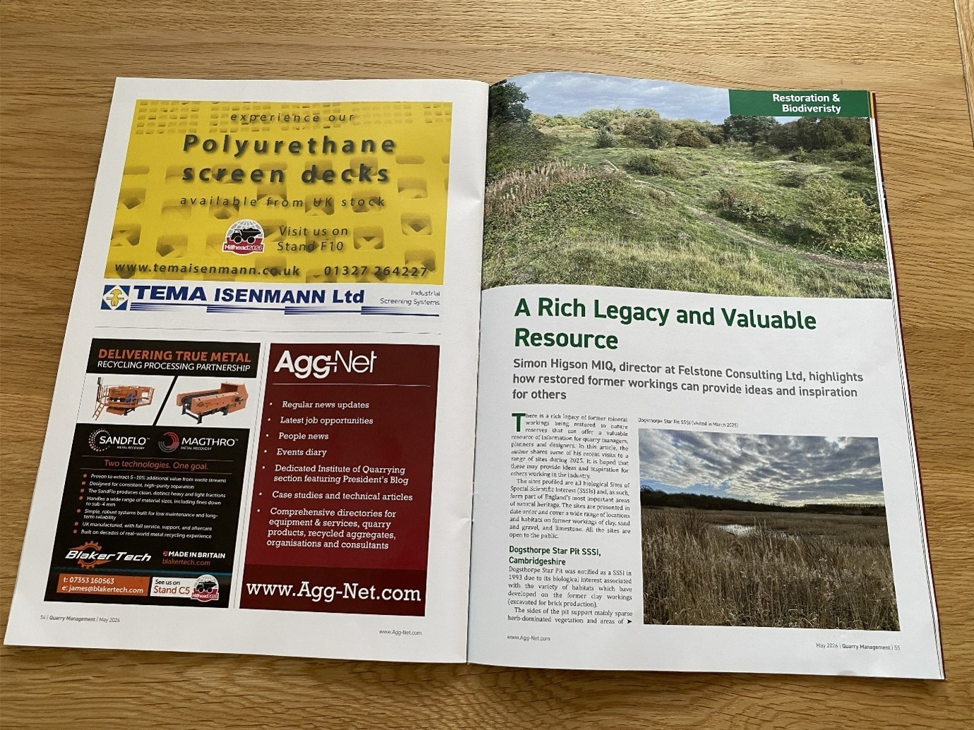 Article in Quarry Management SSSI Photopgraph of the first page or an article published in Quarry Management.